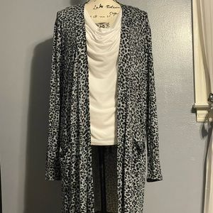 ZENANA Open Front Cardigan in Leopard Print